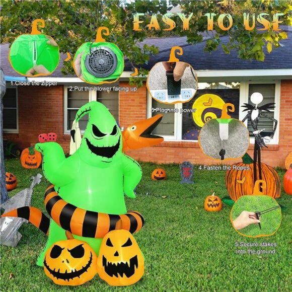 6FT Halloween Inflatables Outdoor Decoration, Green Monster & Python - Picture 5 of 7